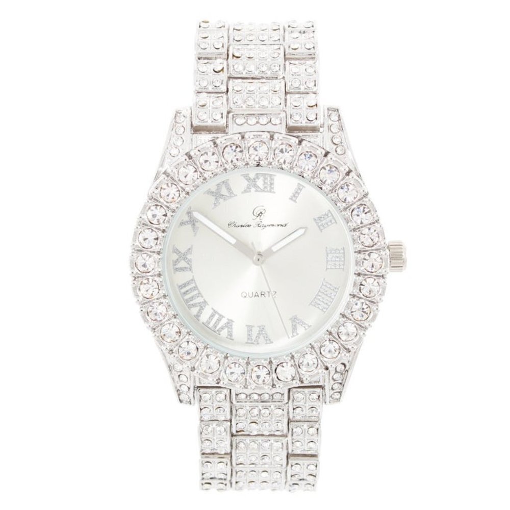Iced Out White Gold Silver Face CZ Hip Hop Watch
